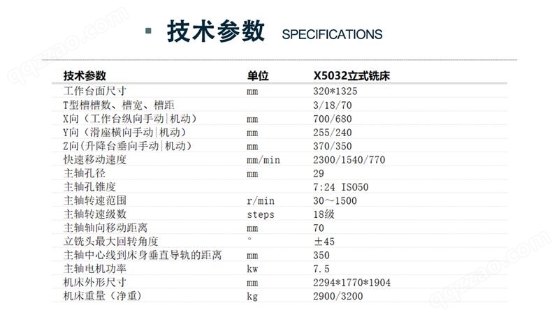 X5032立式升降台铣床设备技术参数